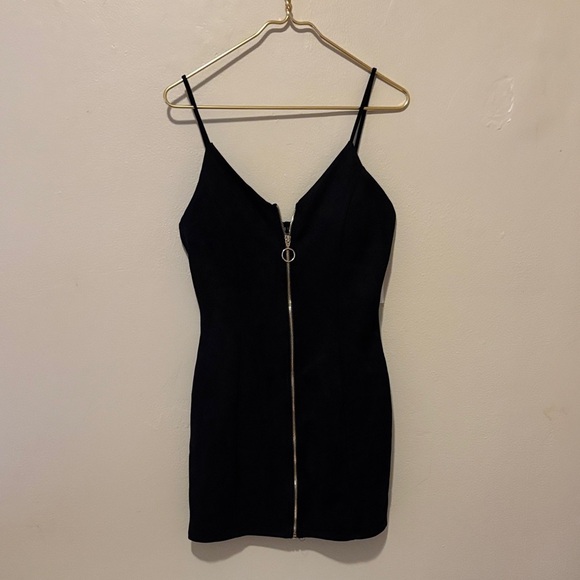 Iris Black Mini Dress with Zipper - Picture 1 of 2
